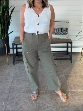 High-Rise Olive Cargo Pants for Women